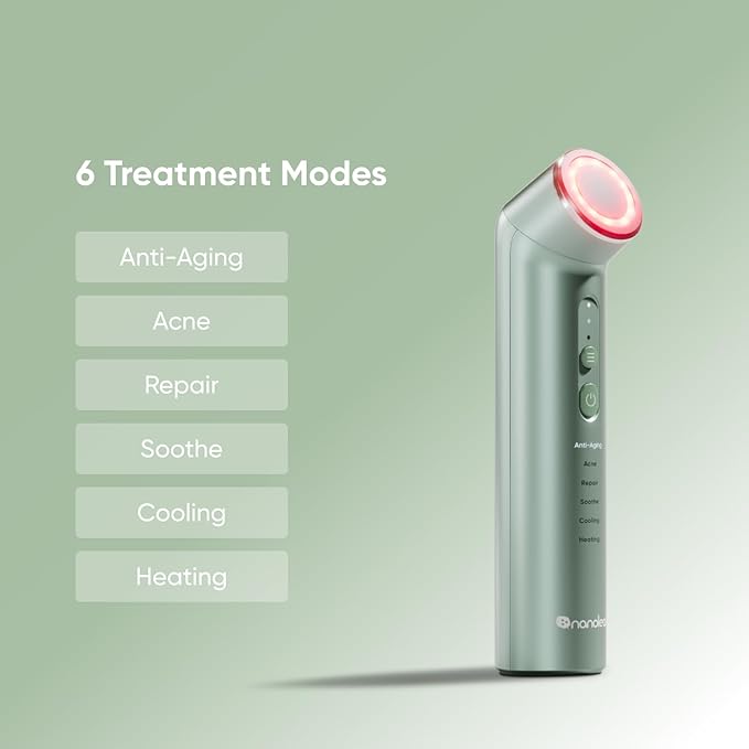 Nanoleaf FDA-Cleared 6-in-1 Light Therapy Wand for Face & Neck, Facial Massager with Red & Blue Light, Vibration, Heat & Cooling, Light Therapy Device for Anti-Aging & Acne