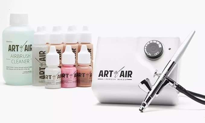 Professional Airbrush Cosmetic Makeup System/Fair to Medium Shades 6pc Foundation Set with Blush, Bronzer, Shimmer and Primer Makeup Airbrush Kit