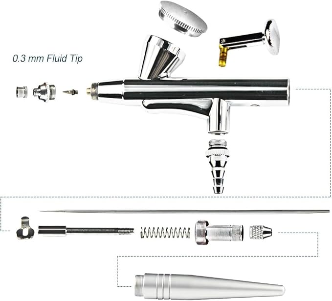 Pinkiou Airbrush Gun Mini Makeup Air Brush Spary Gun 0.4mm Needle and Nozzle For Make up Face Eyebrow Nail Temporary Tattoo (single gun)