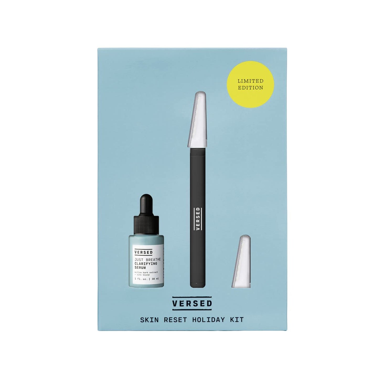 Versed Skin Reset Holiday Kit - Complexion Reset System - Contains Pore Refining Just Breathe Clarifying Serum & Dermaplaning Tool for Peach Fuzz + Facial Exfoliation (2 Pieces)