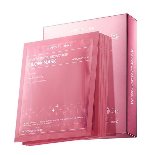 REAL DEEP HYALURONIC ACID GLOW MASK - Hydrating & Brightening Face Mask for Dry/Combination Dry Skin, Reduces Dullness & Fatigue, Camellia Fabric, 24H Moisturization
