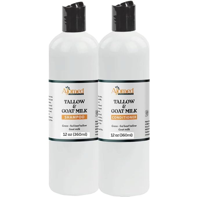 Beef Tallow & Goat Milk Shampoo and Conditioner Set - Handmade Hair Care for Thinning Relief, Sea Moss Shampoo and Conditioner, Thickening Formula for Hair Regrowth & Str (Shampoo & Conditioner 12 Oz)