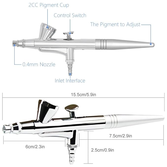 Pinkiou Airbrush Gun Mini Makeup Air Brush Spary Gun 0.4mm Needle and Nozzle For Make up Face Eyebrow Nail Temporary Tattoo (single gun)