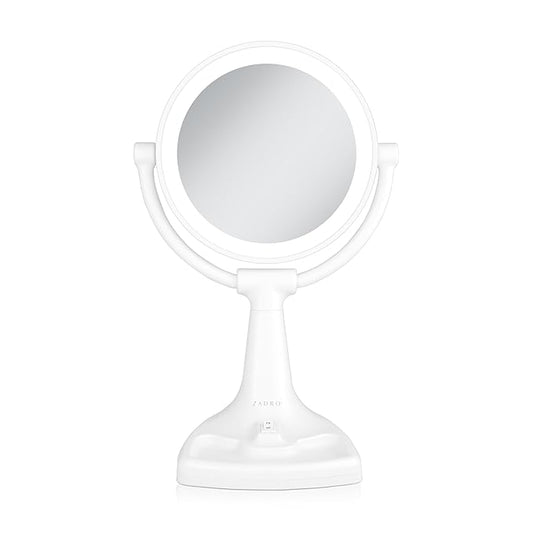 Zadro 11" W Max Bright Fluorescent Lighted Makeup Mirror with Magnification 10X/1X Swivel Head Tray Makeup Light Mirror, White