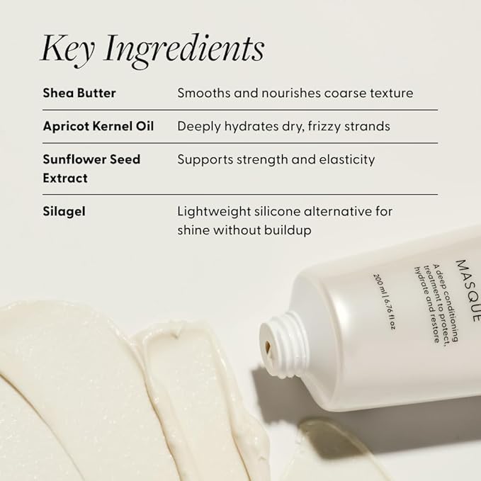 Arey Masque Deep Conditioner & Hair Mask | Deep Hydration for Medium to Coarse Hair | Reduces Breakage, Tames Frizz, Restores Softness & Shine | Shea butter, Silicone-Free, Vegan (6.76 Fl Oz)