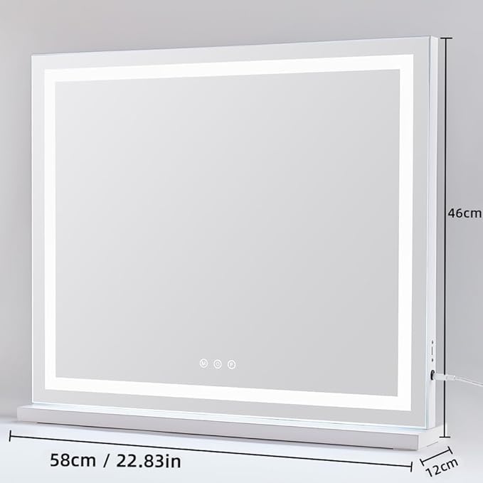 HIEEY Lighted Makeup Mirror, Hollywood Vanity Mirror with Lights, Three Color Lighting Modes, with 5X Magnification Mirror, Smart Touch Control, 360°Rotation (22.8in,White)