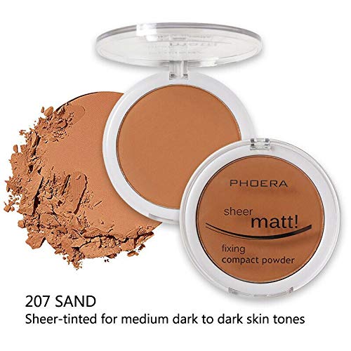 AQUAPURITY PHOERA Sheer Matte Compact Powder Fixing Powder Makeup Base Fixer Setting Powder Foundation Fixing Compact Pressed Powder Long Lasting Make Up Fixer Skin Vitamin E Beauty Blender (207 SAND)