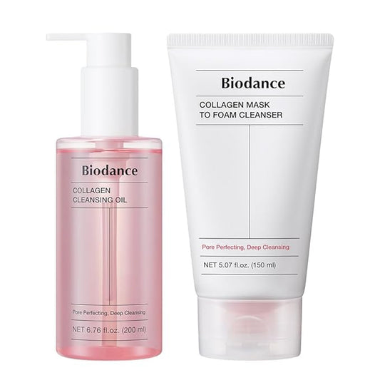 BIODANCE Collagen Cleansing Duo: 2-in-1 Pore Mask to Foam Cleanser & Gentle Cleansing Oil Set, Facial Wash and Makeup Remover for Sensitive Skin, Korean Skin Care, Valentines Day Gifts for Her