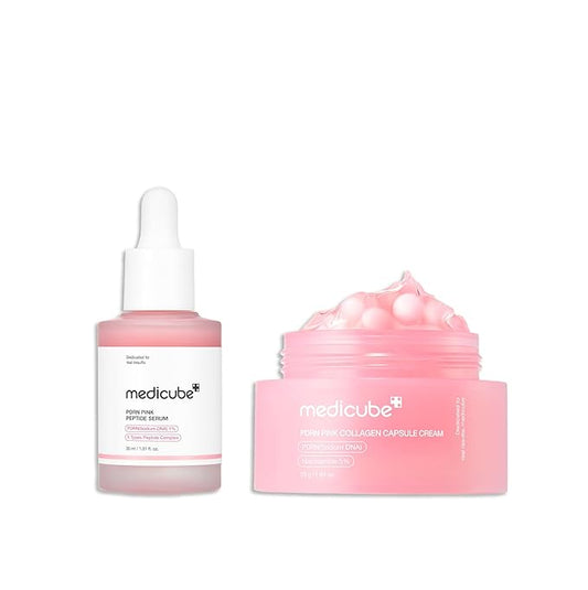 medicube Overnight Renewal Salmon PDRN Duo: Salmon DNA PDRN Pink Peptide Serum and Salmon DNA PDRN Pink Collagen Capsule Cream, Valentines Day Gifts for Her, Skin Care Set