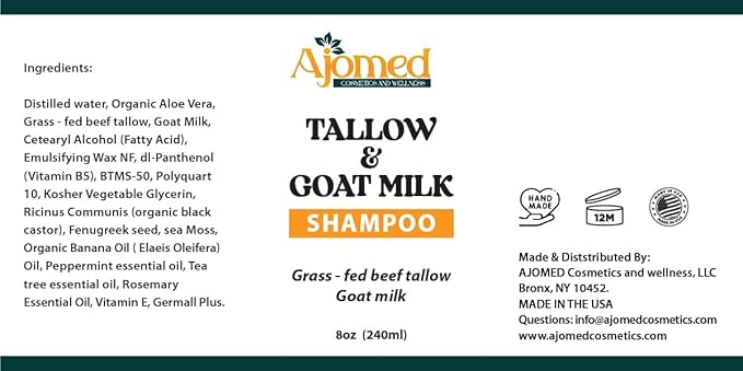 Beef Tallow & Goat Milk Shampoo and Conditioner Set - Handmade Hair Care for Thinning Relief, Sea Moss Shampoo and Conditioner, Thickening Formula for Hair Regrowth (Shampoo & Conditioner 8 Oz)