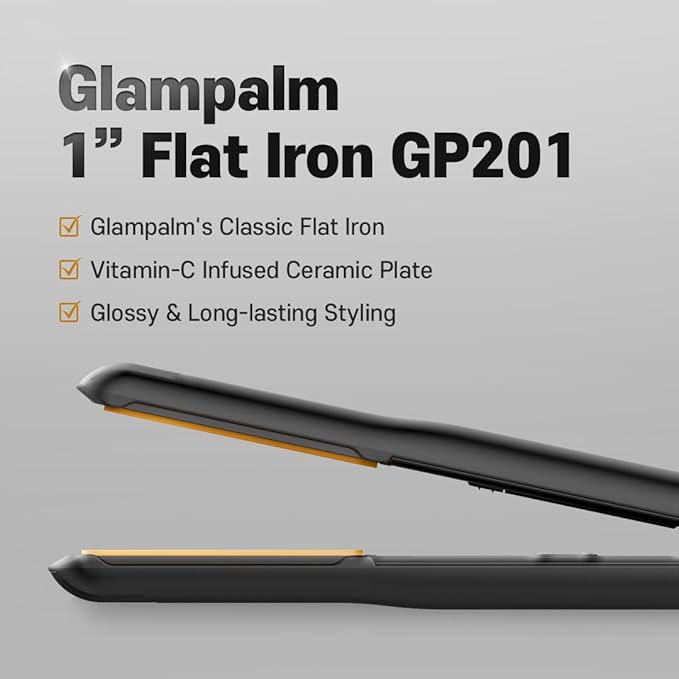 GLAMPALM Hair Straightener 1" Ceramic Flat Iron Infused with Vita C, Korea's No.1 Professional Salon Tool with 3D Swivel Cord & Dual Voltage,11 Heat Settings(220°–450°), 25s Fast Heat-Up (GP201)