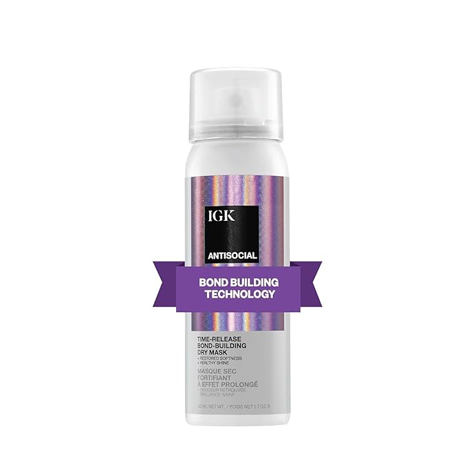 IGK ANTISOCIAL Bond-Building Dry Hair Mask Travel | Repair + Soften + Shine | Vegan + Cruelty Free | 1.7 Oz