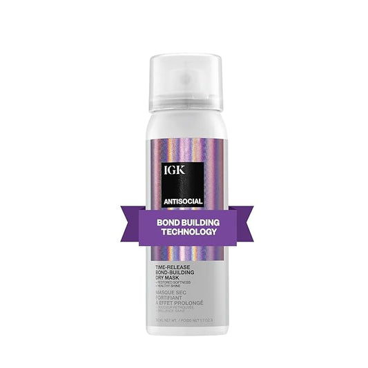 IGK ANTISOCIAL Bond-Building Dry Hair Mask Travel | Repair + Soften + Shine | Vegan + Cruelty Free | 1.7 Oz