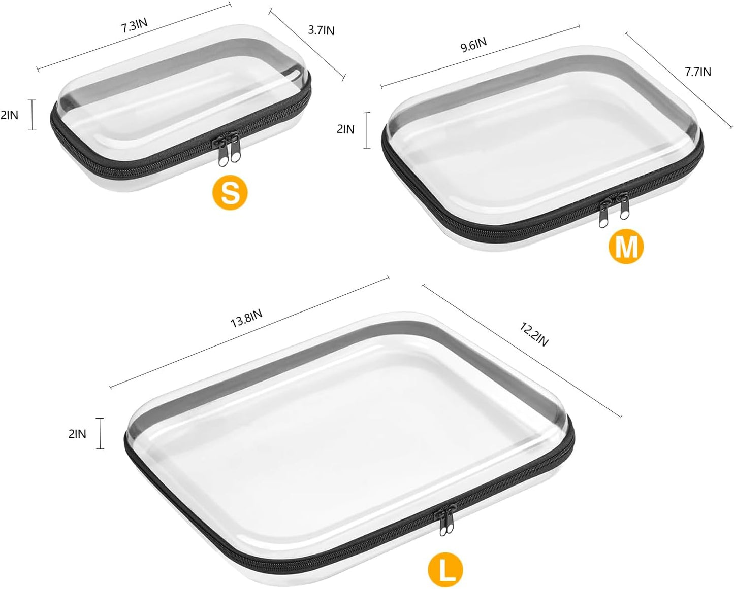【6-Pack】 Clear Hard Shell Zipper Case Set | Durable Travel Pouches for Toiletries, Makeup Storage Organizer, Toy Storage Box | Transparent Cosmetic Bags with Zipper for Organization (white)