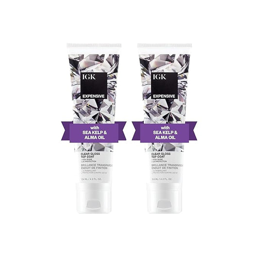 IGK EXPENSIVE Clear Gloss Top Coat | Shine + Strengthen + Smooth | Vegan + Cruelty Free | 4.2 Oz (Pack of 2)