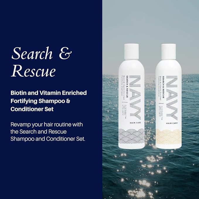 NAVY Hair Care Search and Rescue Shampoo & Conditioner Set | Biotin and Rosemary Oil Enriched for Hair Growth | Suited for All Hair Types | SLS & Paraben Free | 8 oz (Set of 2)