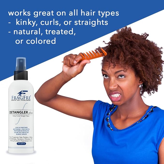 Detangler plus Styling Hair Spray 8 oz - Heat Protectant and Blowout Spray - Leave in Conditioner for Sensitive Skin - Fragrance Free Hypoallergenic Unscented - Anti Frizz Vegan Cruelty Free