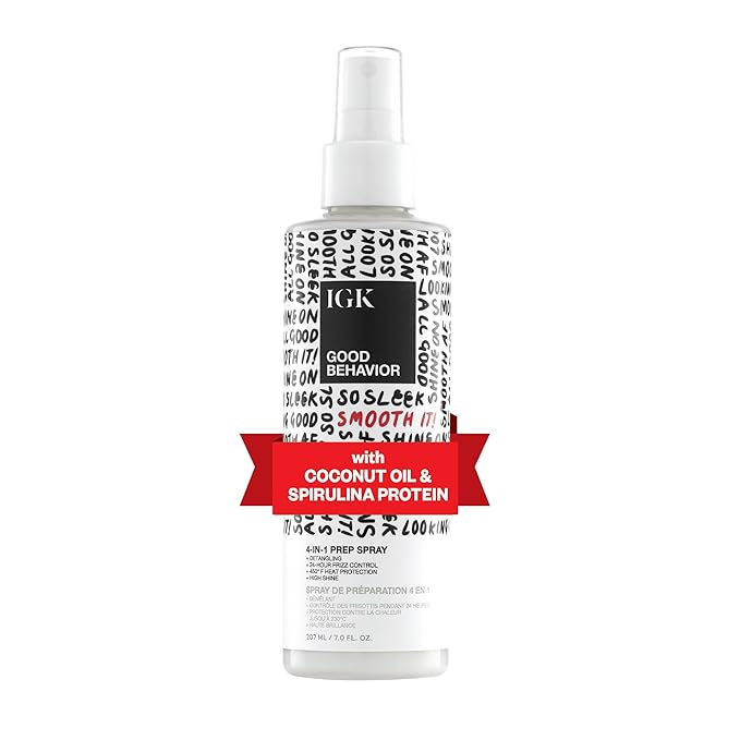 IGK GOOD BEHAVIOR 4-in-1 Prep Spray | Leave In + Detangle + Heat Protectant | Vegan + Cruelty Free | 7 Oz