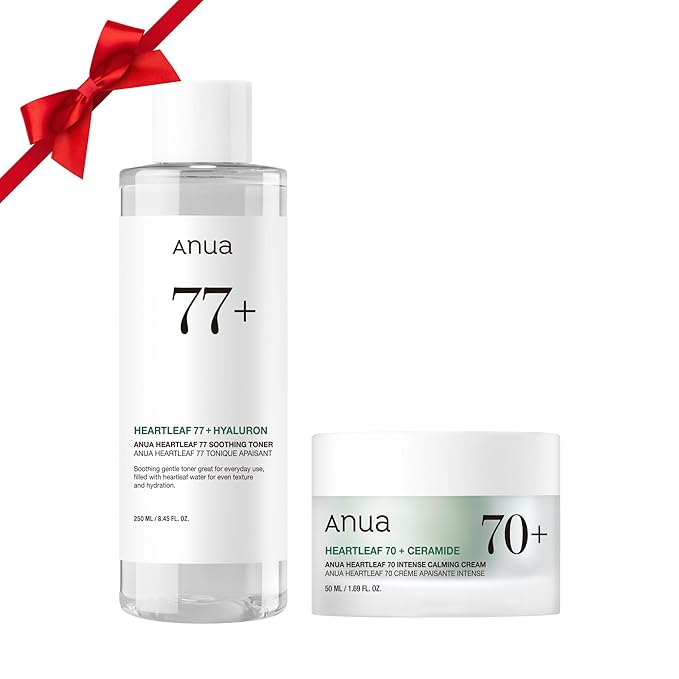 Anua Gentle Moisture Duo: Heartleaf 77 pH 5.5 Soothing Toner & Heartleaf 70 Intense Calming Cream for skin barrier repair, hyaluronic acid, panthenol for facial moisturizer, Vegan, Korean Skincare set