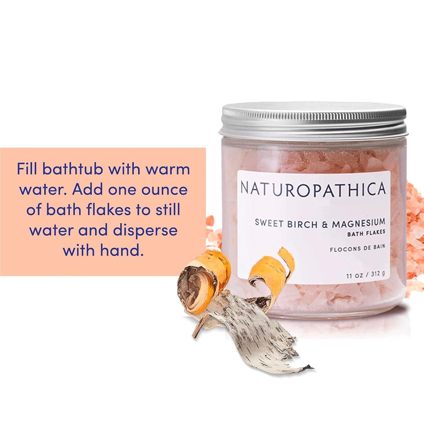 Naturopathica Sweet Birch and Magnesium Bath Flakes, Soothing Daily Bath Soak for Muscle Discomfort, Bathing Alternative to Epsom Salt, Relaxing Tension Relief Soak for Men and Women, 11 oz