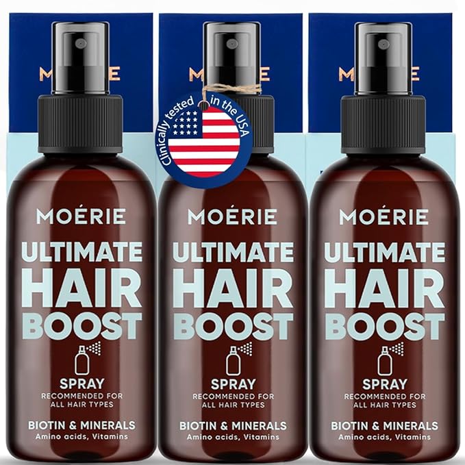 Moerie Ultimate Hair Boost Spray Designed to Strengthen & Restore Scalp Health - 100% Natural Hair Serum with over 100 Minerals, Vitamins & Amino acids - Fresh Scent - Triple Set