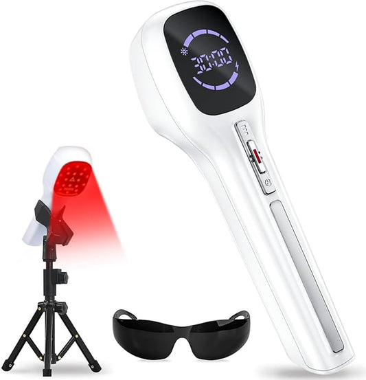 Cold Laser Therapy Device for Humans & Dogs, 4x808nm + 14x650nm Red Light Therapy for Body Pain Relief, Handheld lllt Near Infrared Light Wand with Stand for Joint, Back, Knee, Muscle Use