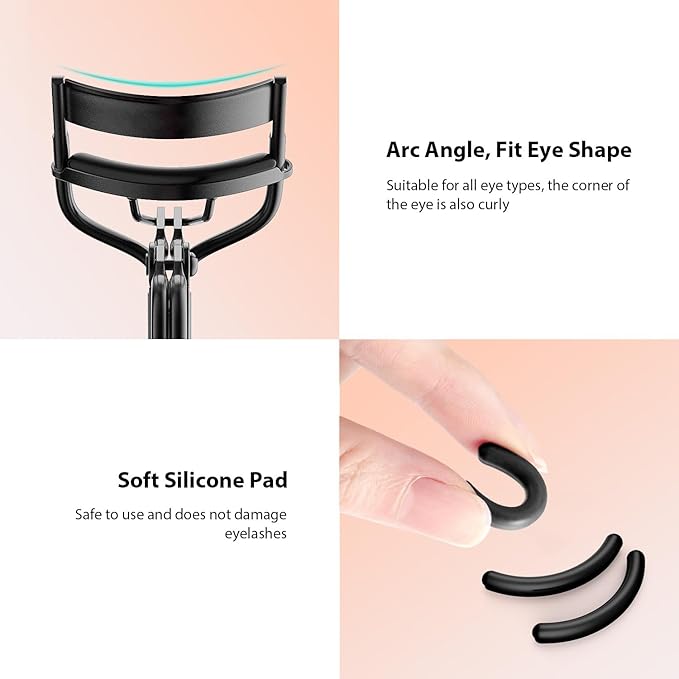 Kaasage Eyelash Curler with Pads, Lash Curler with 5 Extra Silicone Replacement Pads, Achieve Perfect Curls in 5 Seconds
