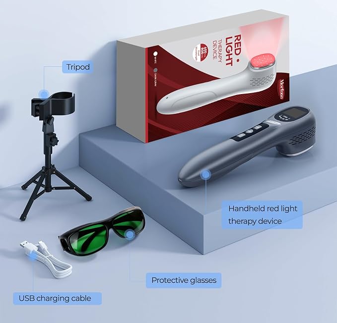 Morfone Handheld Red Light Therapy Device - Infrared Light 5 x 808nm + 12 x 650nm, Wireless Cold Infrared Red Light Wand with Stand & Glasses for Home Use, Gift Idea, Grey