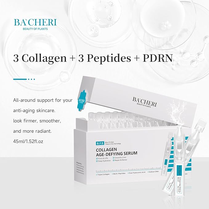 Collagen Peptide Anti-Aging Serum with PDRN – Triple Collagen, Peptide Complex & Botanical Extracts for Firming, Hydration & Skin Barrier Repair – Ampoule Serum Set 1.5ml x 30
