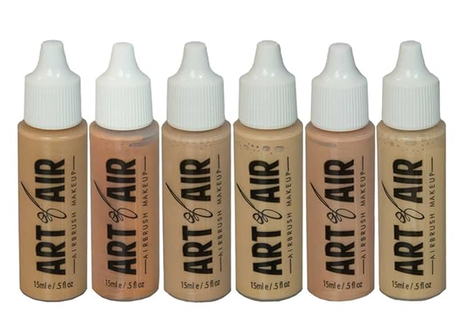 Professional Airbrush Cosmetic Makeup System/Fair to Medium Shades 6pc Foundation Set with Blush, Bronzer, Shimmer and Primer Makeup Airbrush Kit