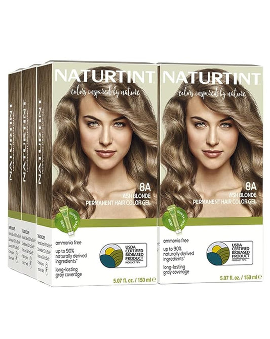Naturtint 8A Ash Blonde Permanent Hair Color (Pack of 6), Ammonia Free, Vegan, Cruelty Free, up to 100% Gray Coverage, Long Lasting Results (Packaging may vary)