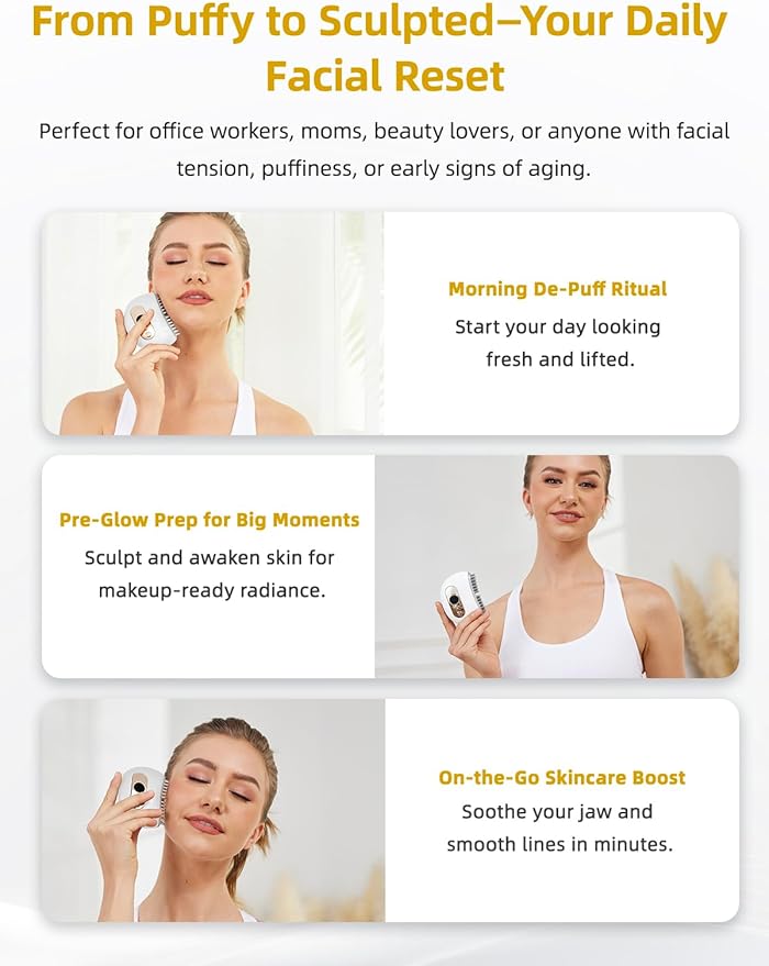 Lymphatic Contour Face Brush – Face Massager for Lymphatic Drainage, Double Chin Reducer, and Facial Sculpting – Gentle Vibrating Lymphatic Drainage Tool for Jawline & Puffiness - White