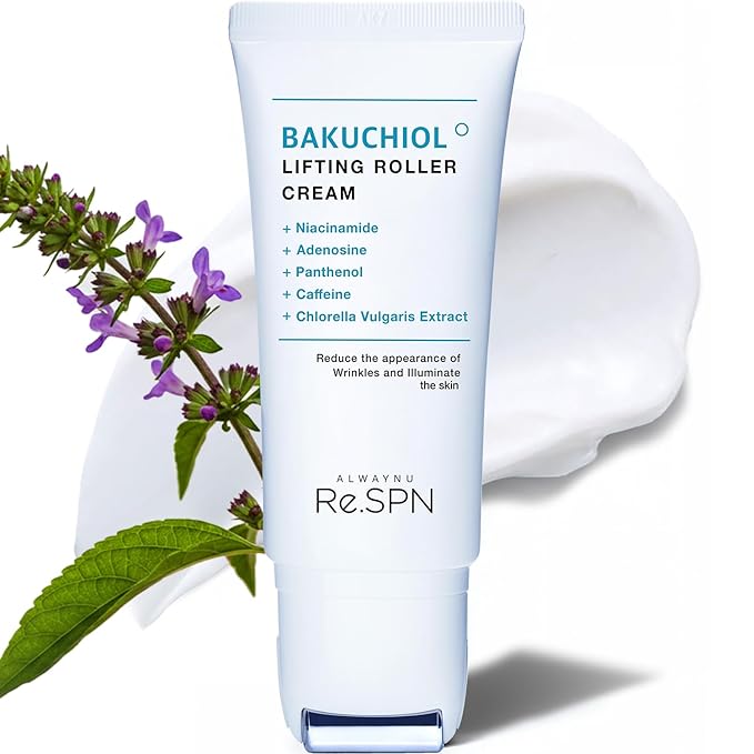 Re.SPN Bakuchiol Lifting Roller Cream – For Wrinkles, Lifting & Pore Tightening on Face & Neck with Gua Sha Applicator, Vegan, Natural Retinol, Niacinamide, K-Beauty (1.69 fl oz)