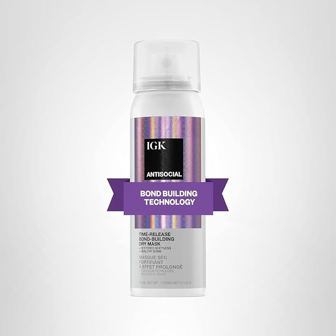 IGK ANTISOCIAL Bond-Building Dry Hair Mask Travel | Repair + Soften + Shine | Vegan + Cruelty Free | 1.7 Oz