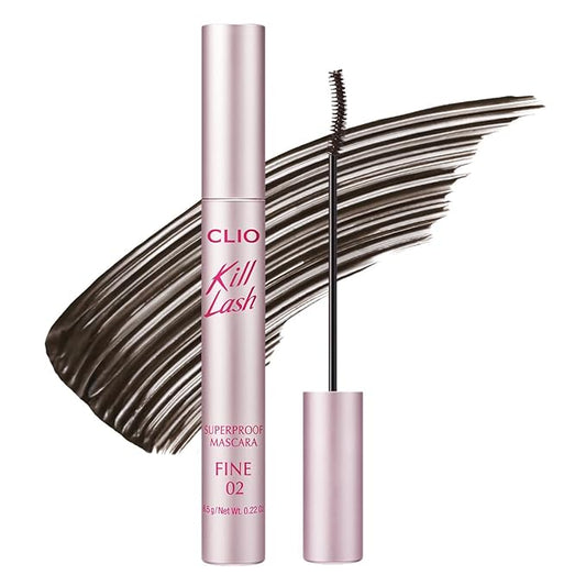 CLIO Kill Lash Superproof Mascara Fine, Waterproof Fixing Mascara, Natural Defining Look, Long-Lasting & Lengthening, Clump & Smudge-Free, for Sensitive Eyes, Korean Makeup Beauty (02 Mousse Brown)