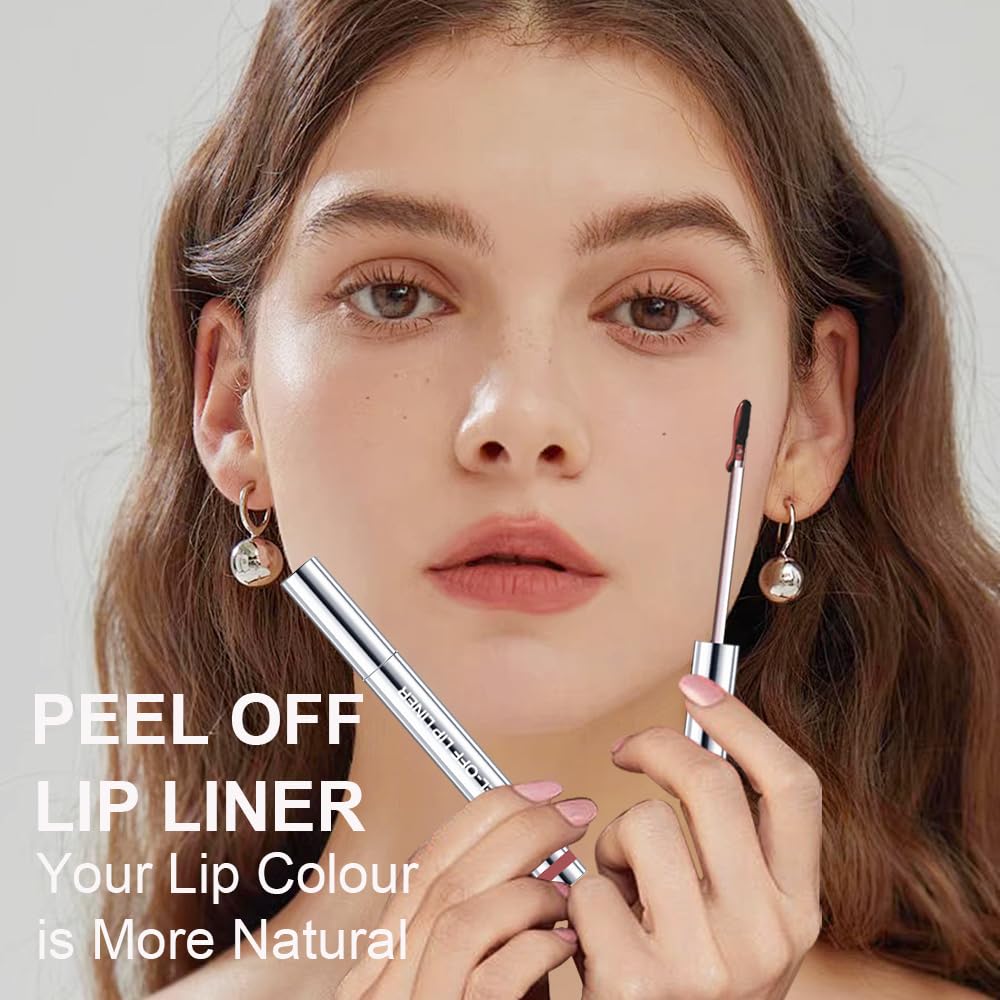 3 Colors Peel Off Lip Liner Stain with Tweezer, Long Lasting Waterproof Lip Tint Stains Makeup Set with Matte Finish for Women, Natural Look, Easy to Use, for All Skin Types (#367, M)