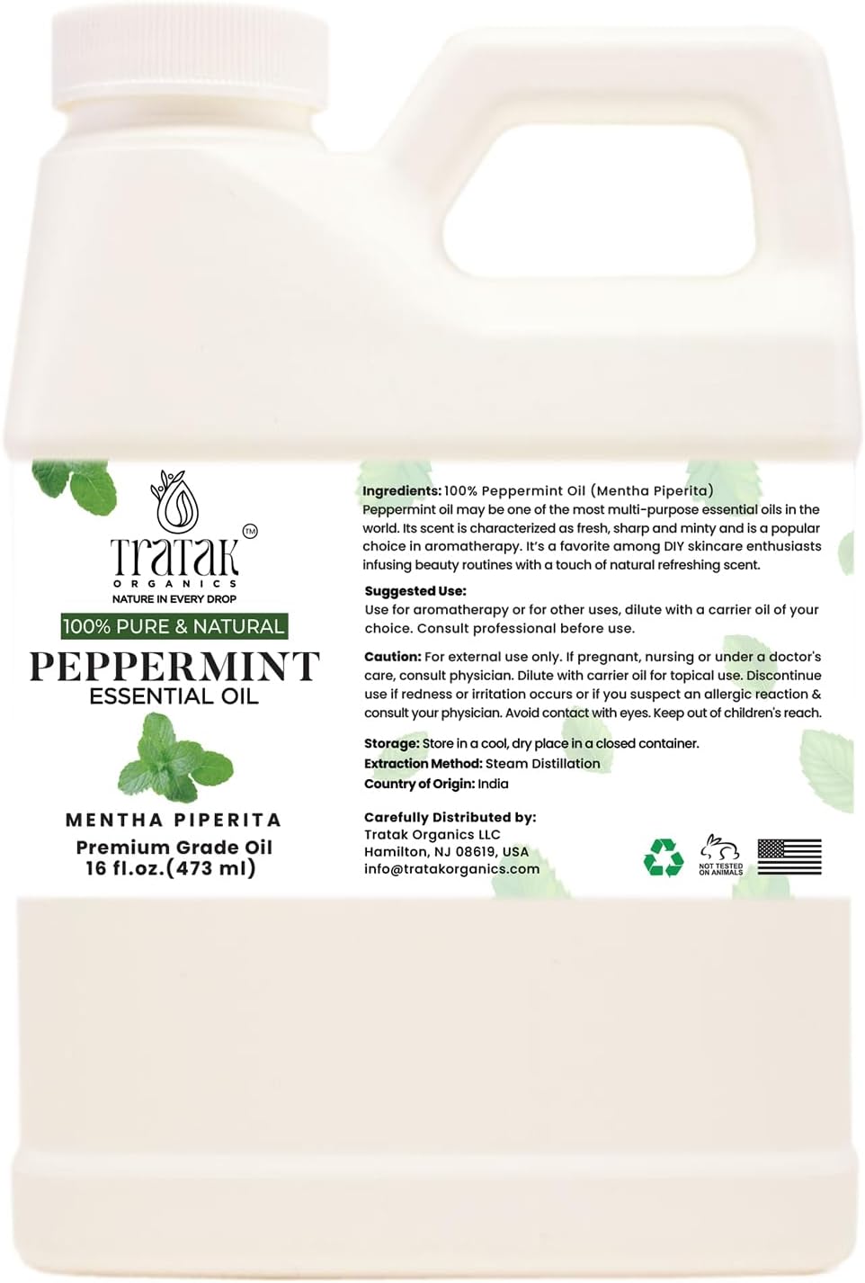Peppermint Piperita Essential Oil - 100% Pure, Uncut and Natural Oil,16 fl oz - Undiluted Essential Oil for Aromatherapy, Diffuser, Hair Care, Skin Massage and DIY's - Huge 16 Oz