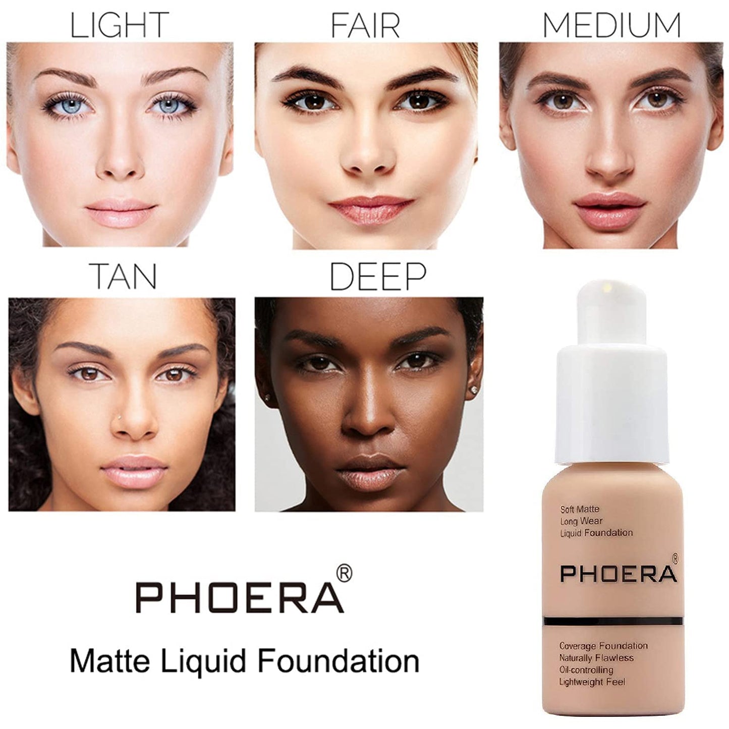 PHOERA Foundation, PHOERA Matte Liquid Foundation,PHOERA Makeup for Women, PHOERA Foundation Full Coverage Concealer, 30ml 24HR Matte Oil Control Concealer (101- Porcelain)