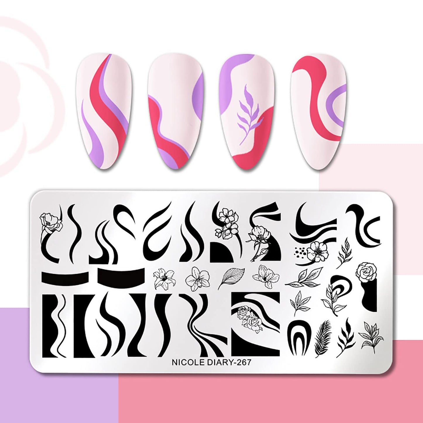 Nail Stamping Plates French Wavy Striped Tip Leaf Nail Stamp Templates Stainless Polish Gel Template Nail Design Stencil Tools （1 Pcs）