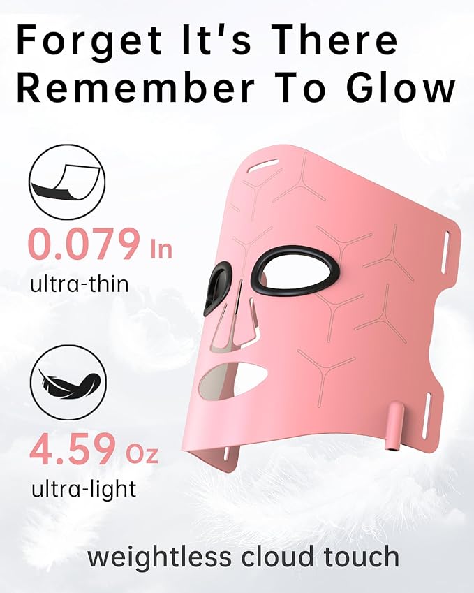 Infrared Red Light Therapy Mask: High Power for Glowing Skin – Ultra-Thin 1.8mm 4.6oz, 830nm 633nm 590nm, Rechargeable, Red light therapy for face Luxury Gift - Pink Windmill