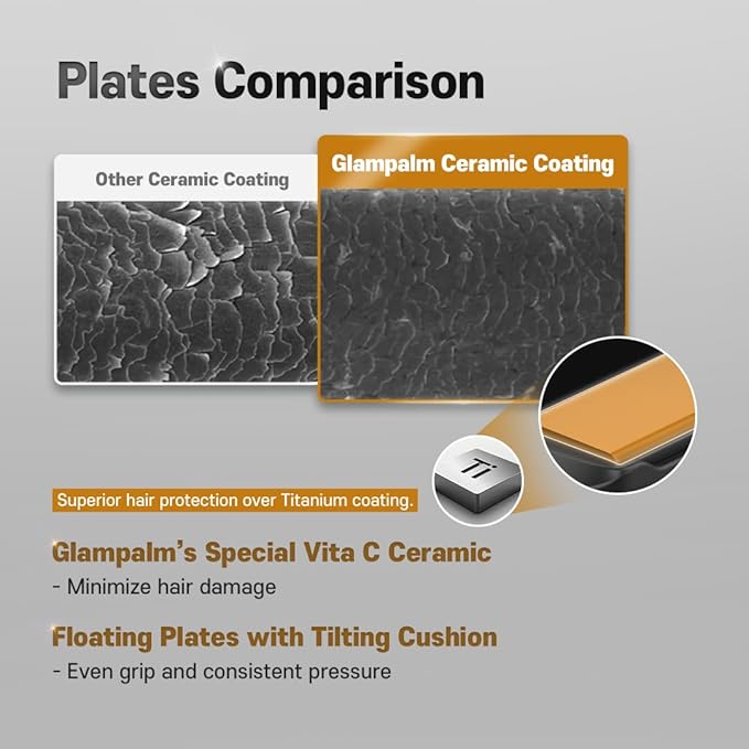 GLAMPALM Hair Straightener 1" Ceramic Flat Iron Infused with Vita C, Korea's No.1 Professional Salon Tool with 3D Swivel Cord & Dual Voltage,11 Heat Settings(220°–450°), 25s Fast Heat-Up (GP201)