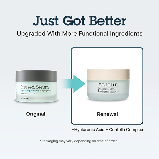 BLITHE Pressed Serum Crystal Iceplant Face Moisturizing Gel - Kbeauty Best Skin Cream for Dry Skin, Korean Serum for Combination Skin & Redness Relief, Face Moisturizer for Dry Skin Cream 1.68 Oz