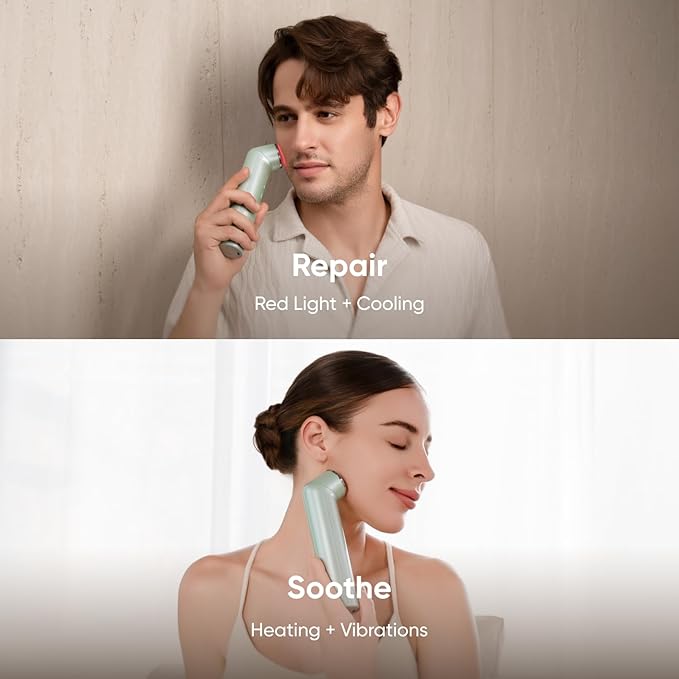 Nanoleaf FDA-Cleared 6-in-1 Light Therapy Wand for Face & Neck, Facial Massager with Red & Blue Light, Vibration, Heat & Cooling, Light Therapy Device for Anti-Aging & Acne