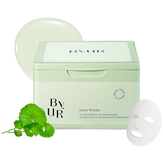 ByUR Green Wonder Daily Aqua Serum Mask (30 Count) Hydrating Moisturizing Face Mask, Soothing & Redness Treatment, Centella & Tea Tree, Sensitive & Dry Skin, Pore Tightening, Vegan K-Beauty Skincare