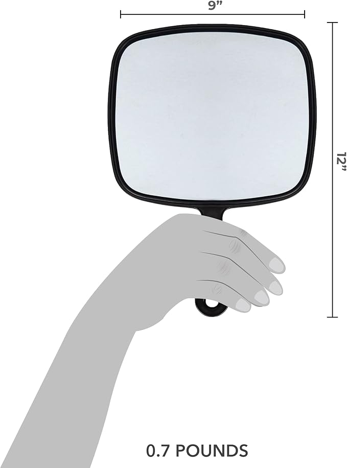 ForPro Professional Collection Extra Large Hand Mirror with Handle, 9" W x 12" L, Multi-Purpose Handheld Mirror with Distortion-Free Reflection, Black