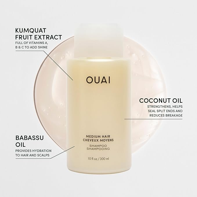 OUAI Medium Shampoo Travel Size - Hydrating Shampoo with Coconut Oil, Babassu, Kumquat Extract & Keratin - Strengthens, Nourishes & Adds Shine - Paraben & Sulfate Free Hair Care Products (3 Oz)
