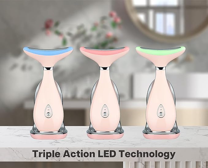 VRAIKO Lily Neck Face Massager, Face Sculpting Tool, Skin Rejuvenation Device with Thermal, Triple Action LED and Vibration, for Anti-Aging, Lifting and Tightening Sagging Skin (Pink)