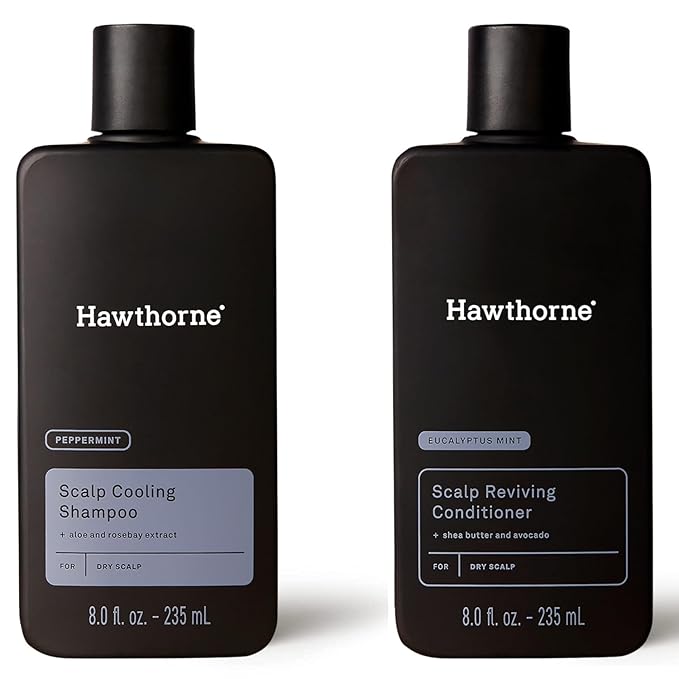 Hawthorne Men's Cooling Shampoo and Reviving Conditioner Set for Dry and Itchy Scalp - Sulfate Free, Paraben Free - 8 Fl Oz Each