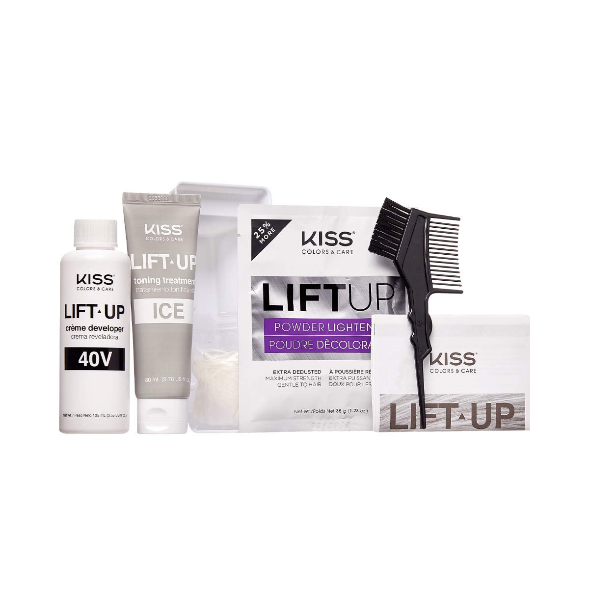 KISS Lift Up Complete Hair Bleach Kit with Revitalizing Plex Serum to Protect from Damage, Maximum Strength to Lighten Dark or Resistant Hair, Complete DIY 6-Pc Kit