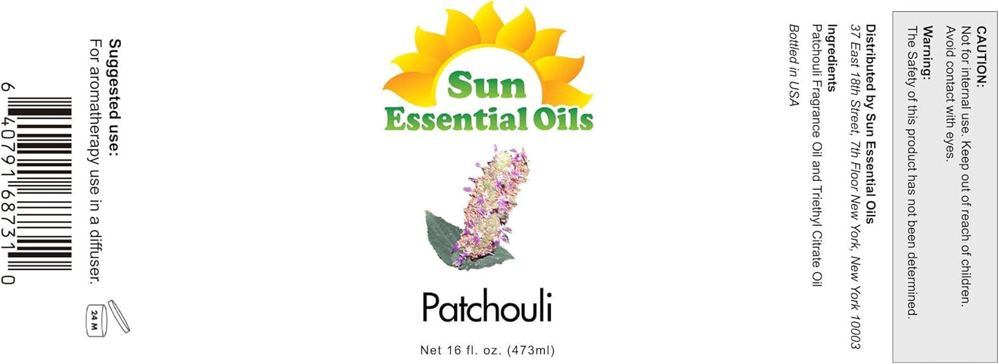 Sun Essential Oils - Patchouli Essential Oil 16oz for Aromatherapy, Diffuser, Enhance Mood, Hair Care - Patchouli Oil